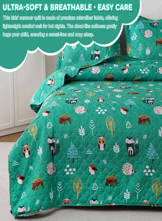 CIMVI Green Forest Animals Quilt Set for Boys Full Size Kids Bedding Sets Lightweight Summer Bedspread Soft Microfiber Breathable Bed Comforter All-Season - Image 3